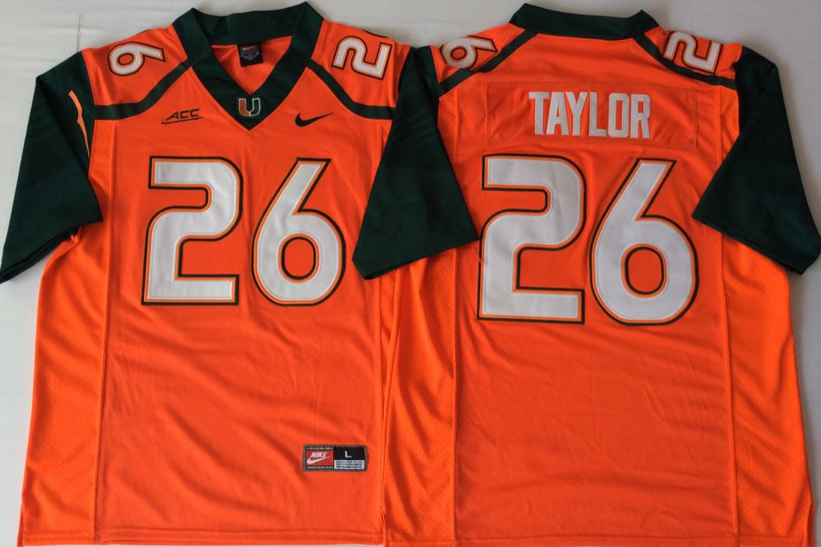 Men Miami Hurricanes 26 Taylor Orange Nike Stitched NCAA Jersey